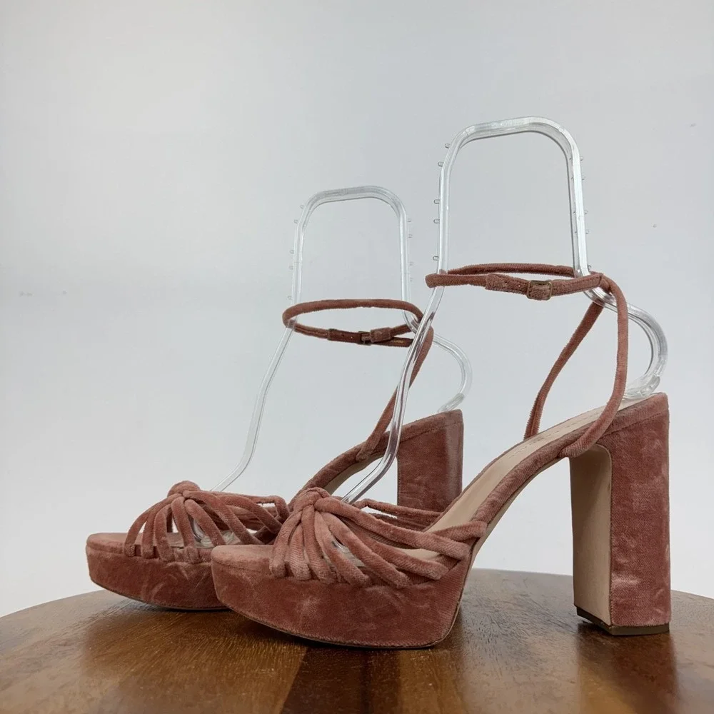 Womens Loeffler Randal Rivka Knotted Pink Platfrom Strappy Heeled Sandals Sz‎ 11